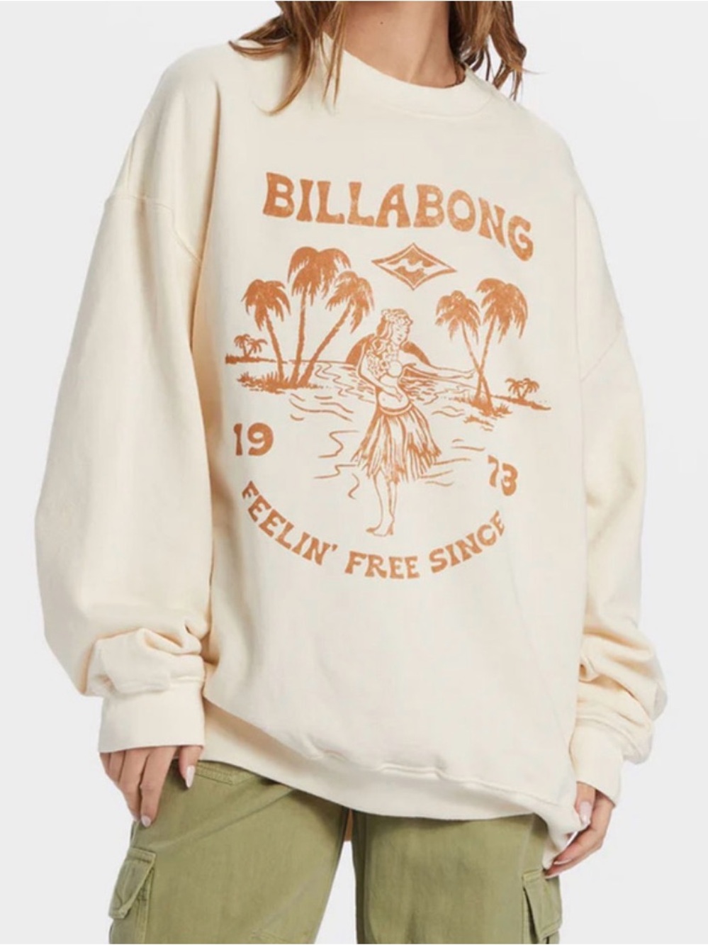 Billabong Cream Crewneck Sweatshirt with Orange Graphic